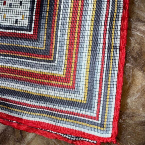 Christian Dior Vintage Silk Scarf — Red Trim Geometric Print Stripes Polkadot — - Picture 4 of 13